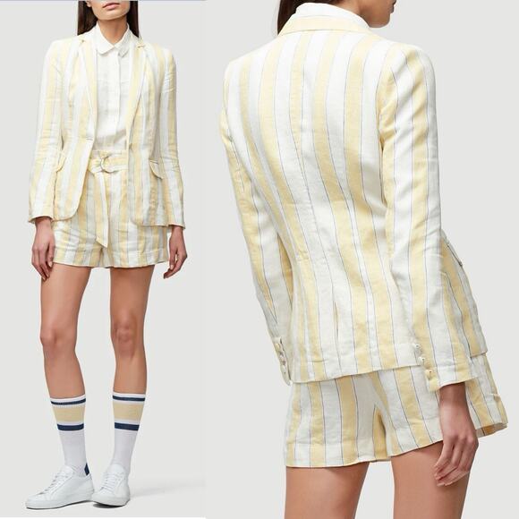 Frame Linen Stripe Blazer Golden haze Sz 14 Preppy Academia Coastal Country club - Picture 1 of 10
